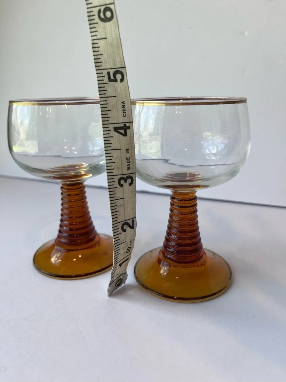 Vintage Amber Glass Brandy Glass Made in France Set of 2 MCM